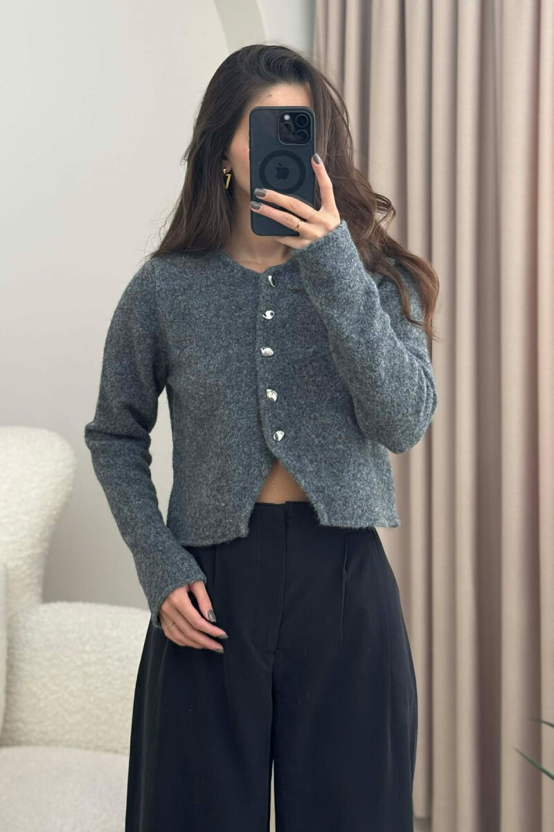 SIMPLE ONE COLOR WOMEN CARDIGAN GREY/GRI - 3