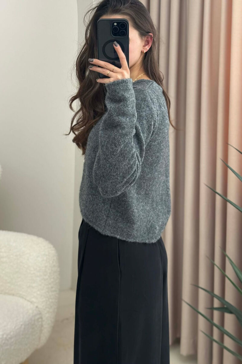 SIMPLE ONE COLOR WOMEN CARDIGAN GREY/GRI - 4