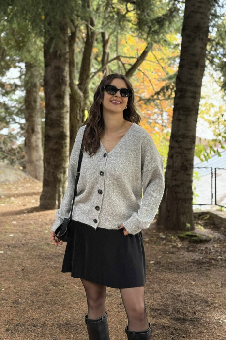 SIMPLE ONE COLOR WOMEN CARDIGAN LIGHT GREY/GZ - 3