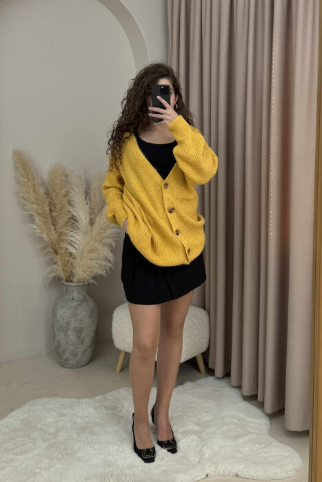 SIMPLE ONE COLOR WOMEN CARDIGAN MUSTARD/MUSTARDE 