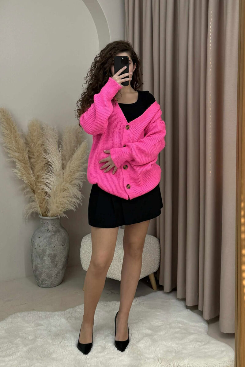 SIMPLE ONE COLOR WOMEN CARDIGAN PINK/ROZE - 2