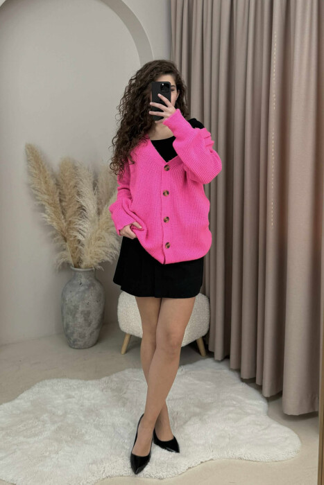 SIMPLE ONE COLOR WOMEN CARDIGAN PINK/ROZE - 1