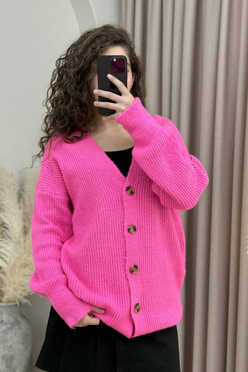 SIMPLE ONE COLOR WOMEN CARDIGAN PINK/ROZE - 3