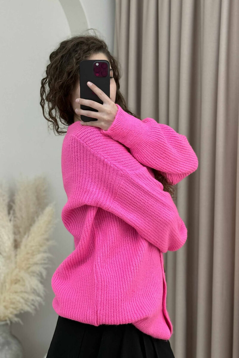 SIMPLE ONE COLOR WOMEN CARDIGAN PINK/ROZE - 4