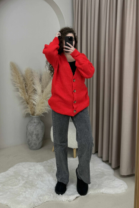 SIMPLE ONE COLOR WOMEN CARDIGAN RED/E KUQE - 2