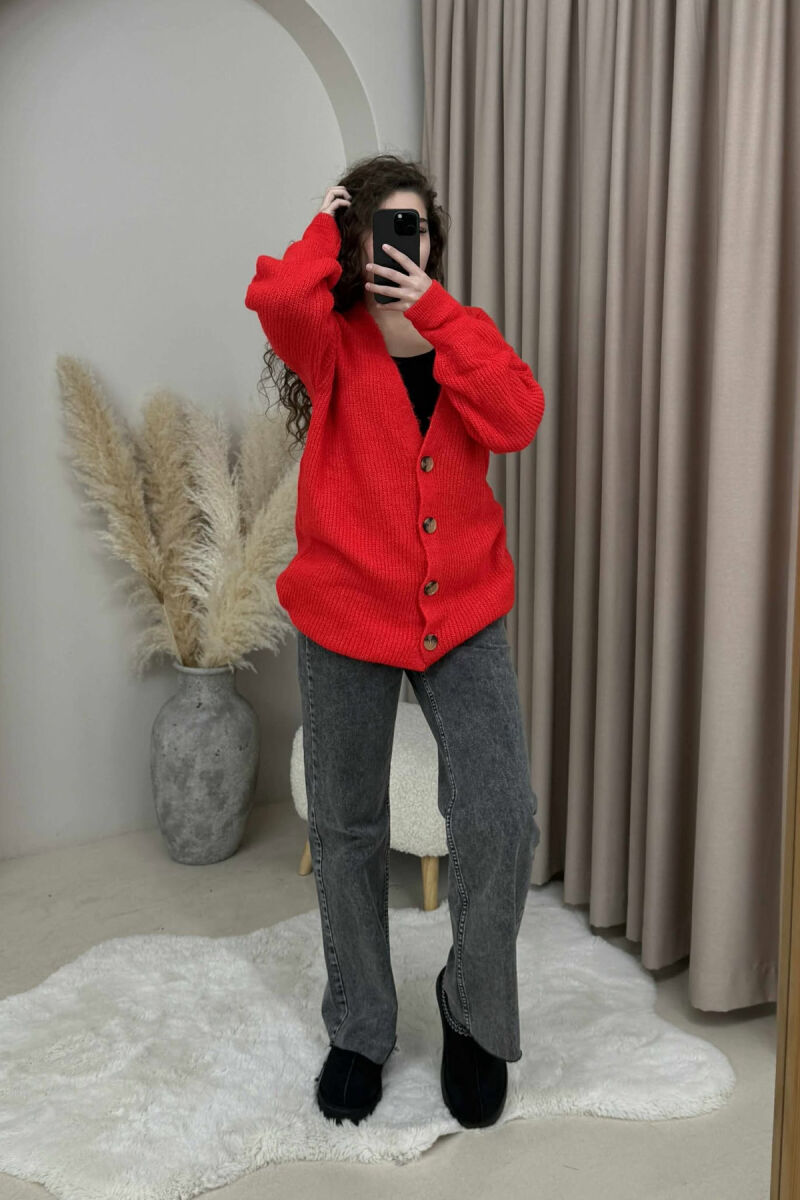SIMPLE ONE COLOR WOMEN CARDIGAN RED/E KUQE - 2