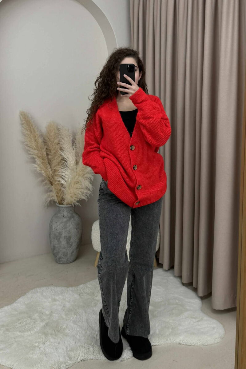 SIMPLE ONE COLOR WOMEN CARDIGAN RED/E KUQE - 1