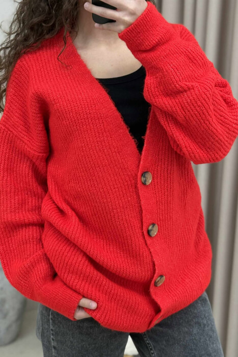 SIMPLE ONE COLOR WOMEN CARDIGAN RED/E KUQE - 4