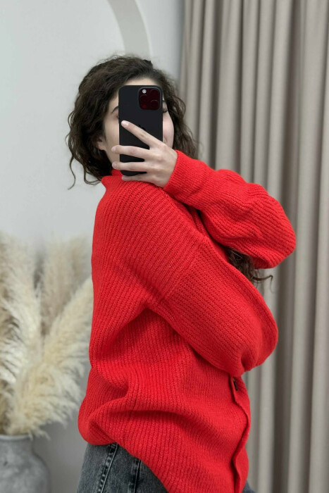 SIMPLE ONE COLOR WOMEN CARDIGAN RED/E KUQE - 3