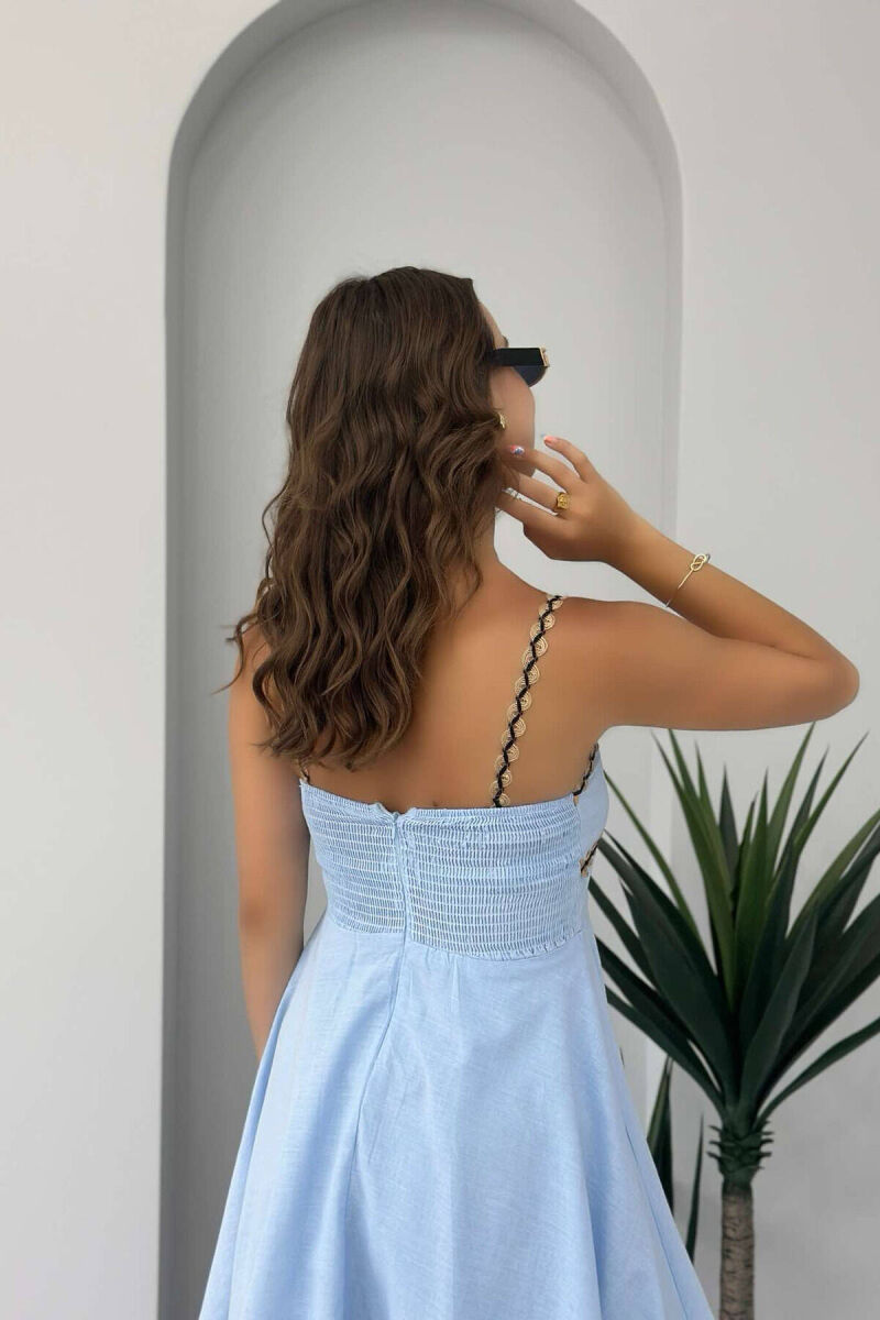 SIMPLE ONE COLOR WOMEN DRESS LIGHTBLUE/BZ - 2