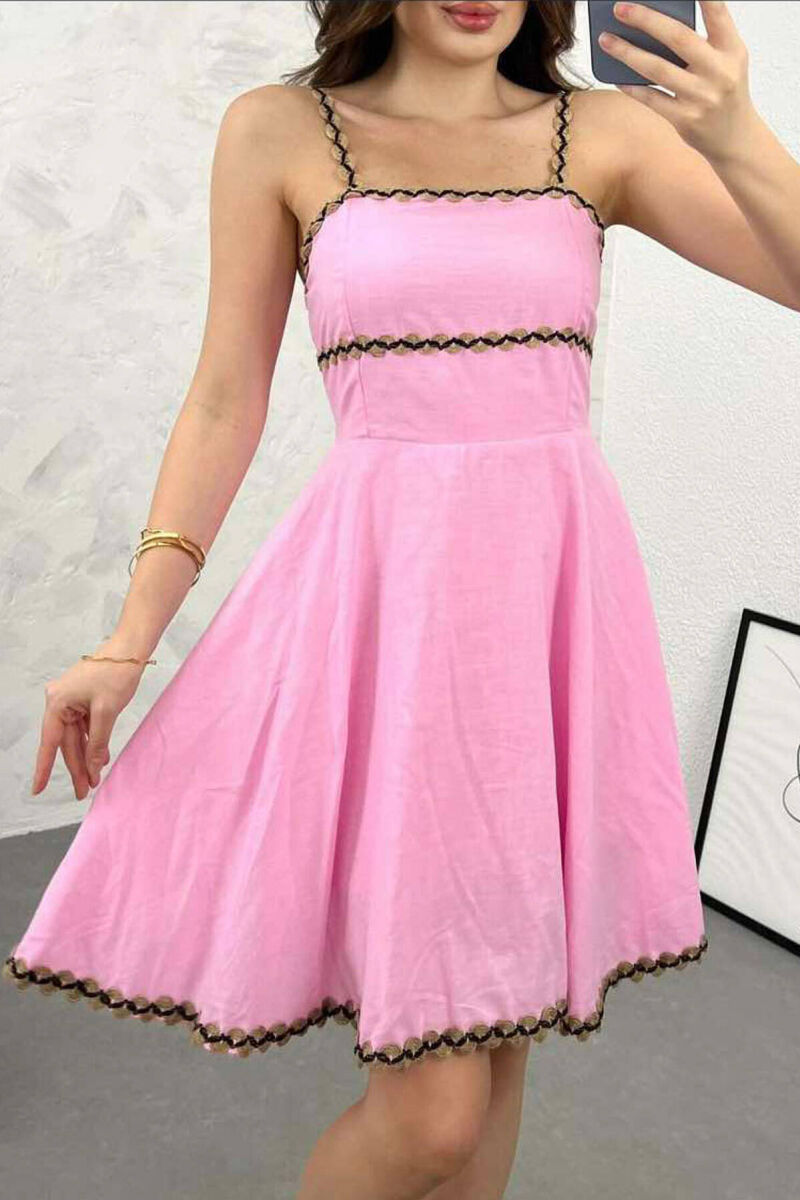 SIMPLE ONE COLOR WOMEN DRESS PINK/ROZE - 2