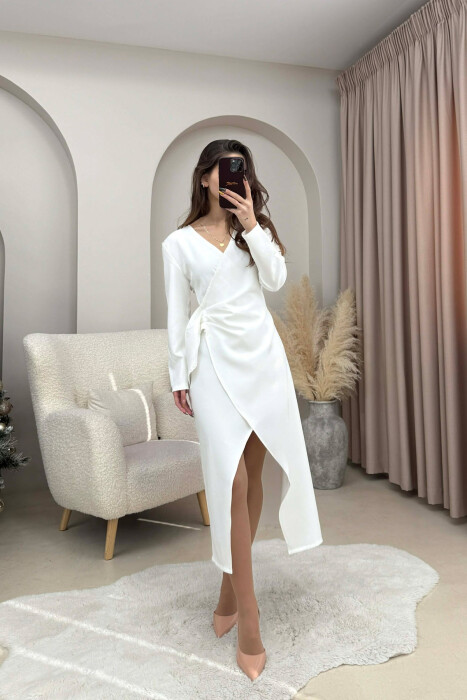 SIMPLE ONE COLOR WOMEN DRESS WHITE-E BARDHE - 2