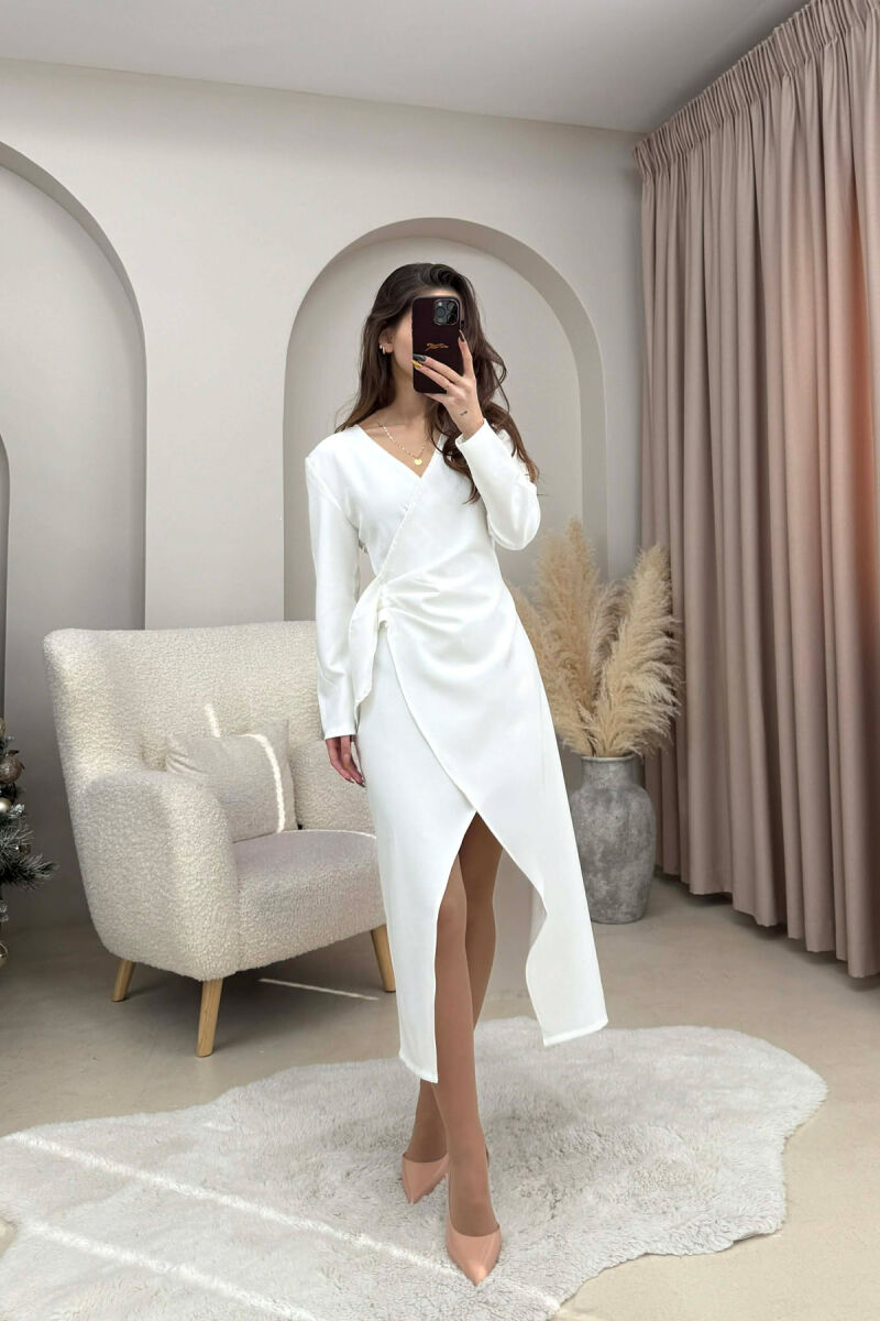 SIMPLE ONE COLOR WOMEN DRESS WHITE-E BARDHE - 2