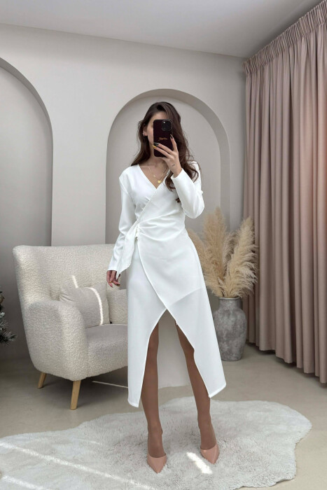 SIMPLE ONE COLOR WOMEN DRESS WHITE-E BARDHE - 3