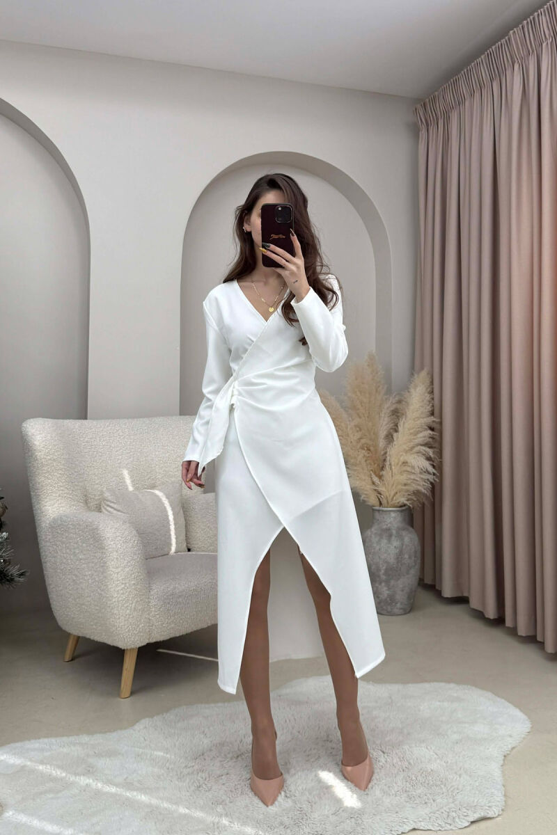 SIMPLE ONE COLOR WOMEN DRESS WHITE-E BARDHE - 3