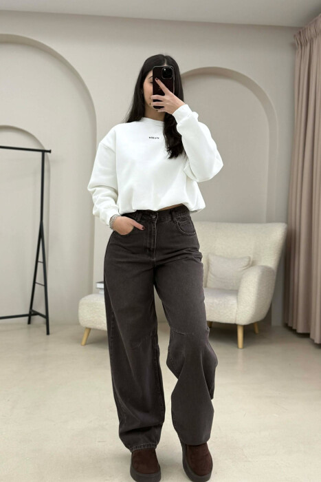 SIMPLE ONE COLOR WOMEN JEANS BROWN/KAFE - KLAUDIO FASHION