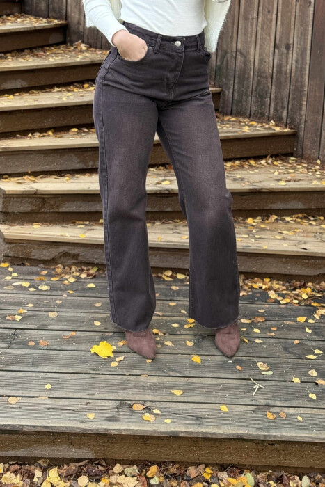 SIMPLE ONE COLOR WOMEN JEANS BROWN/KAFE - KLAUDIO FASHION