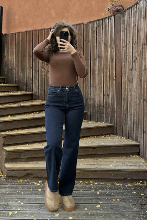 SIMPLE ONE COLOR WOMEN JEANS DARK BLUE/BEE - 1