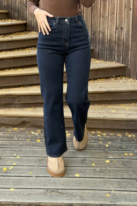 SIMPLE ONE COLOR WOMEN JEANS DARK BLUE/BEE - 2