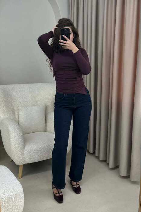SIMPLE ONE COLOR WOMEN JEANS DARK BLUE/BEE - 6