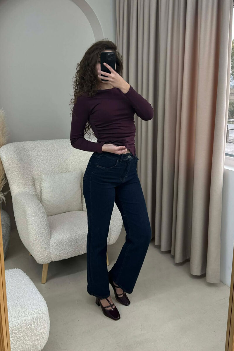 SIMPLE ONE COLOR WOMEN JEANS DARK BLUE/BEE - 5