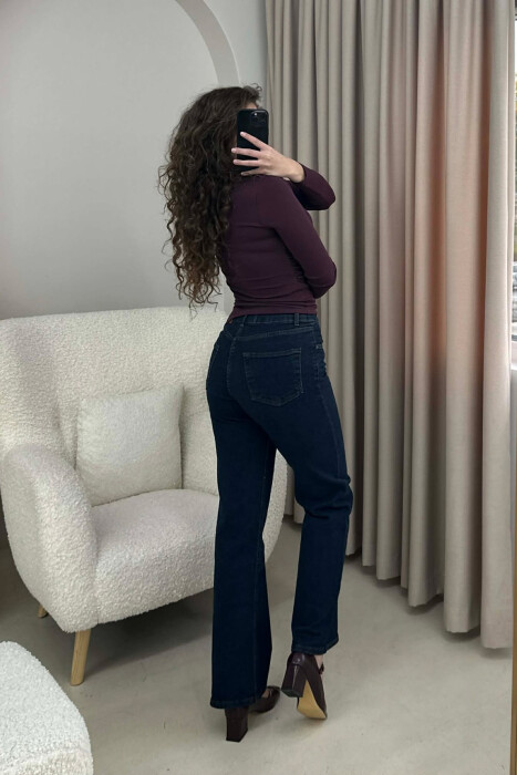 SIMPLE ONE COLOR WOMEN JEANS DARK BLUE/BEE - 7