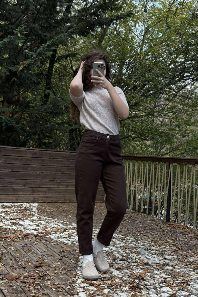 SIMPLE ONE COLOR WOMEN JEANS DARK BROWN/KAE - 1