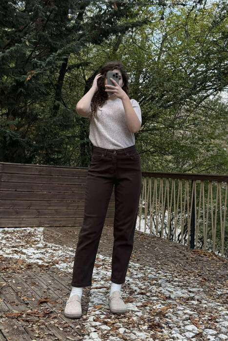 SIMPLE ONE COLOR WOMEN JEANS DARK BROWN/KAE - 2