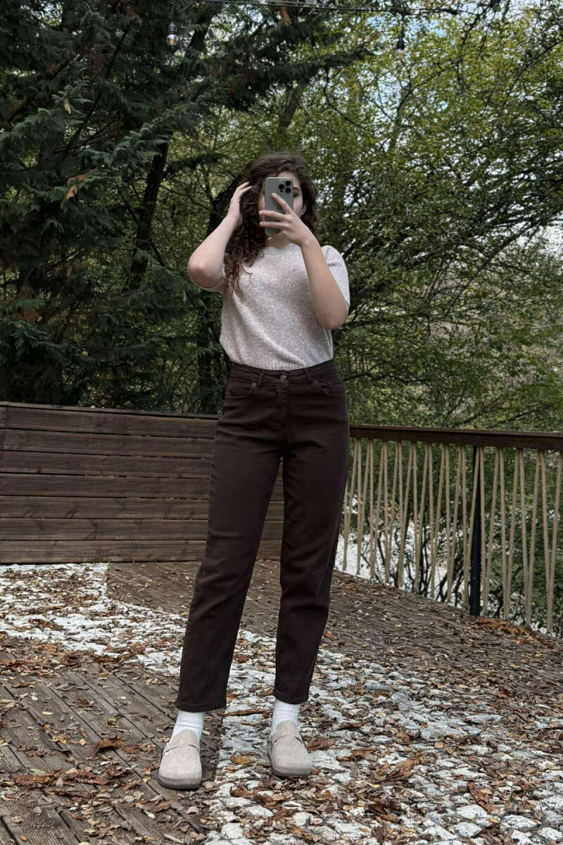 SIMPLE ONE COLOR WOMEN JEANS DARK BROWN/KAE - 2