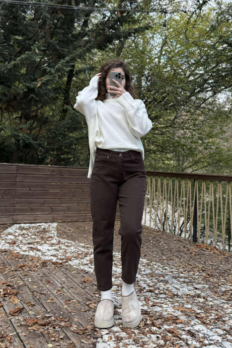 SIMPLE ONE COLOR WOMEN JEANS DARK BROWN/KAE - 3