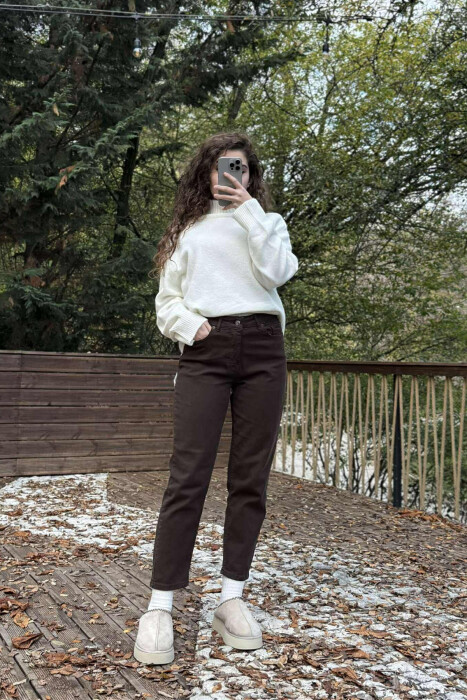 SIMPLE ONE COLOR WOMEN JEANS DARK BROWN/KAE - 4