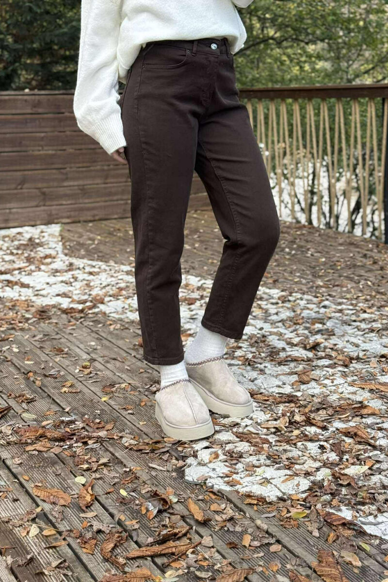 SIMPLE ONE COLOR WOMEN JEANS DARK BROWN/KAE - 5