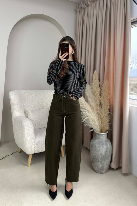 SIMPLE ONE COLOR WOMEN JEANS DARK GREEN/JEE - KLAUDIO FASHION