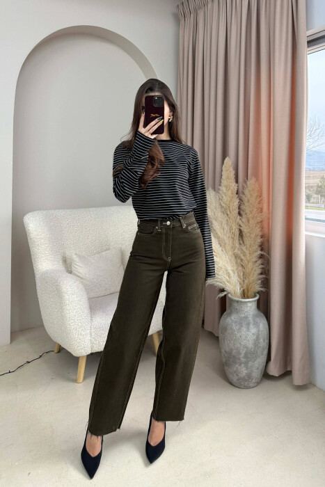 SIMPLE ONE COLOR WOMEN JEANS DARK GREEN/JEE - 2