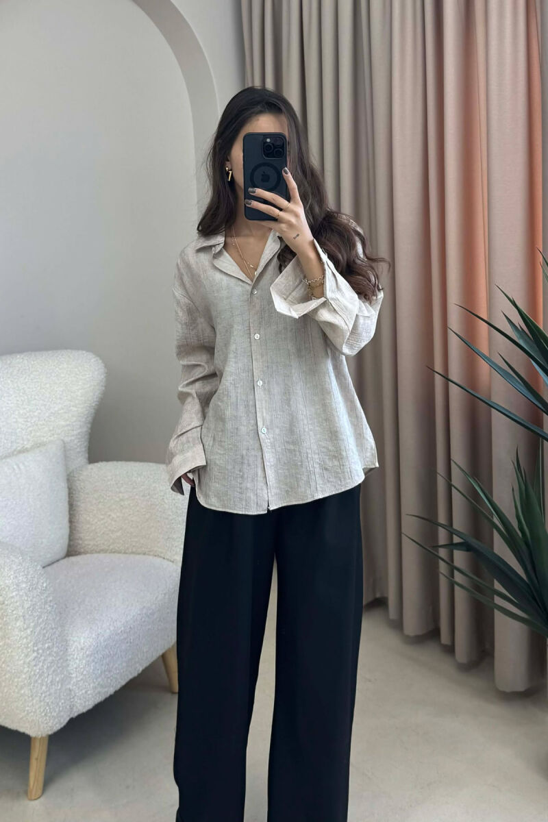 SIMPLE ONE COLOR WOMEN SHIRT BEIGE/BEZHE - 3