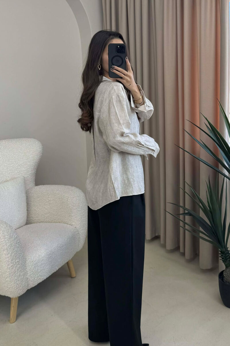 SIMPLE ONE COLOR WOMEN SHIRT BEIGE/BEZHE - 4