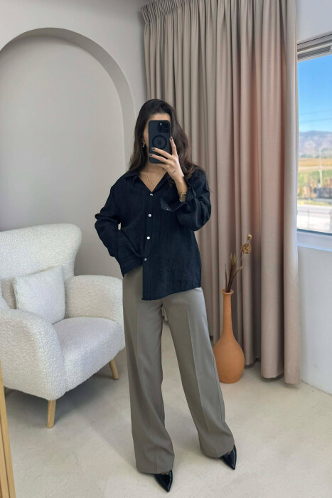 SIMPLE ONE COLOR WOMEN SHIRT BLACK/ E ZEZE - 2