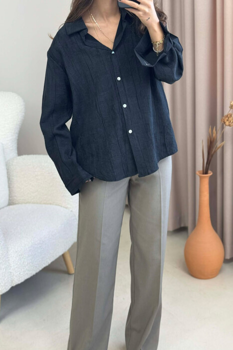 SIMPLE ONE COLOR WOMEN SHIRT BLACK/ E ZEZE - 3