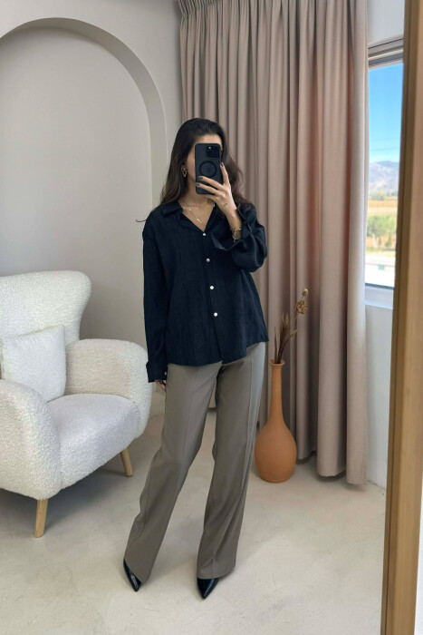 KËMISHË E THJESHTË NJË NGJYRËSHE PËR FEMRA NË NGJYRË TË ZEZË - KLAUDIO FASHION