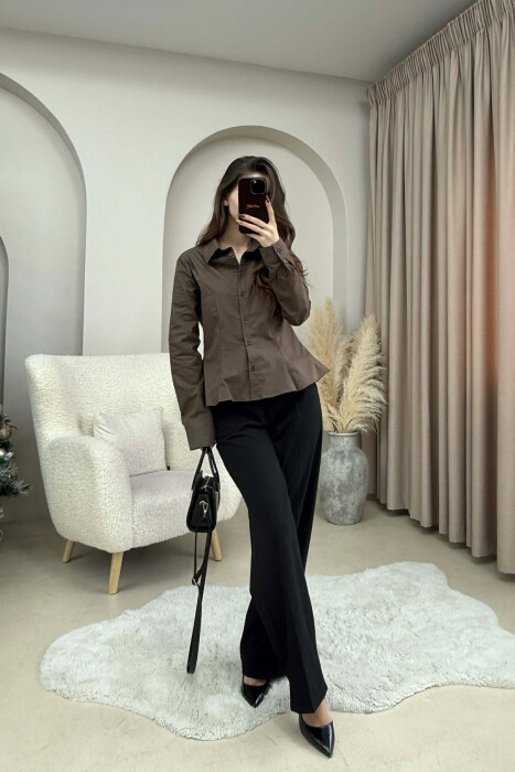 KEMISHE E THJESHTE NJE NGJYRESHE PER FEMRA NE NGJYRE KAFE - KLAUDIO FASHION