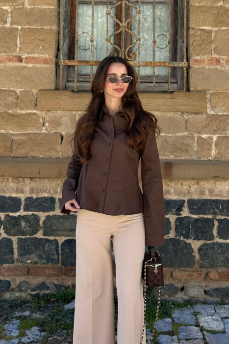 KEMISHE E THJESHTE NJE NGJYRESHE PER FEMRA NE NGJYRE KAFE - KLAUDIO FASHION