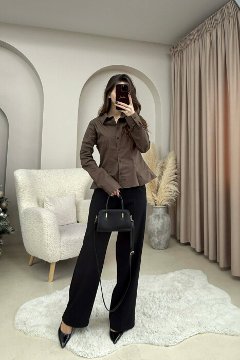 SIMPLE ONE COLOR WOMEN SHIRT BROWN/KAFE - 2