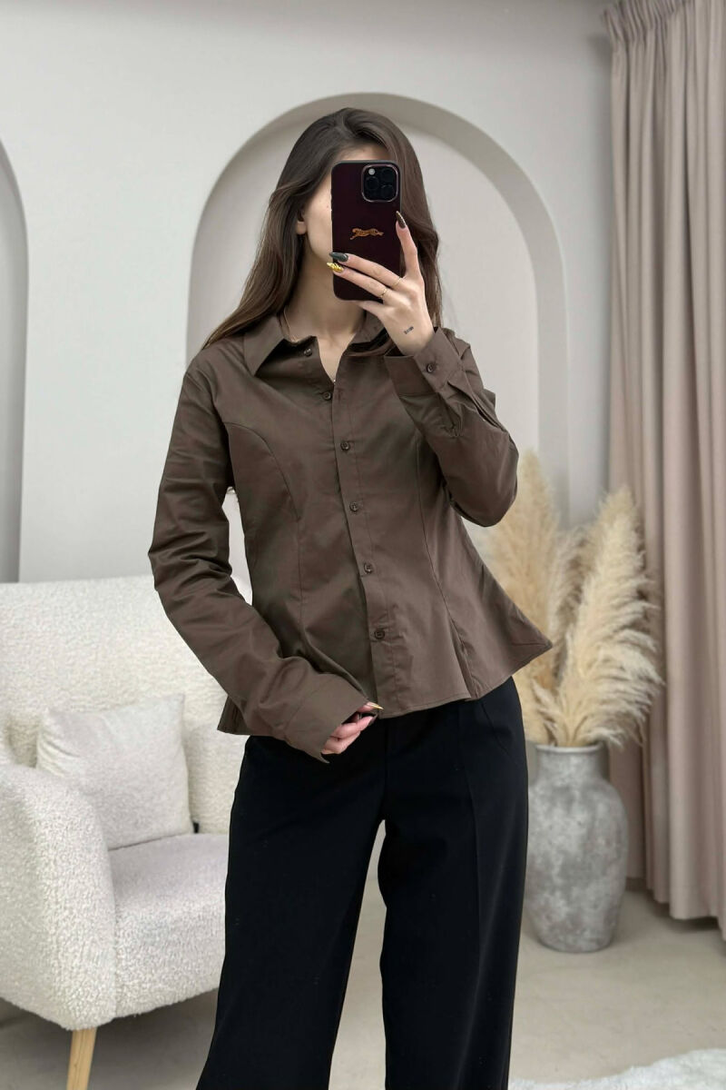 SIMPLE ONE COLOR WOMEN SHIRT BROWN/KAFE - 3