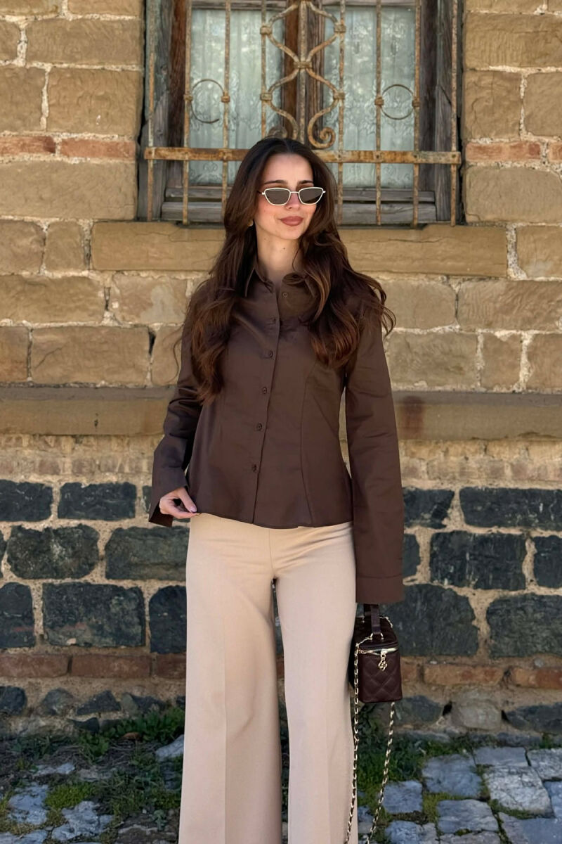 SIMPLE ONE COLOR WOMEN SHIRT BROWN/KAFE - 1