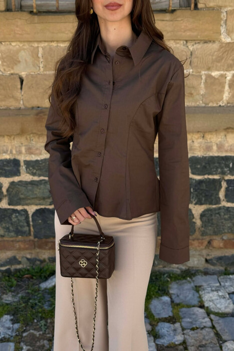 SIMPLE ONE COLOR WOMEN SHIRT BROWN/KAFE - 2