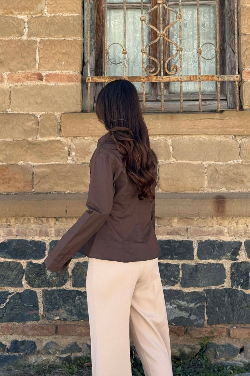 SIMPLE ONE COLOR WOMEN SHIRT BROWN/KAFE - 3