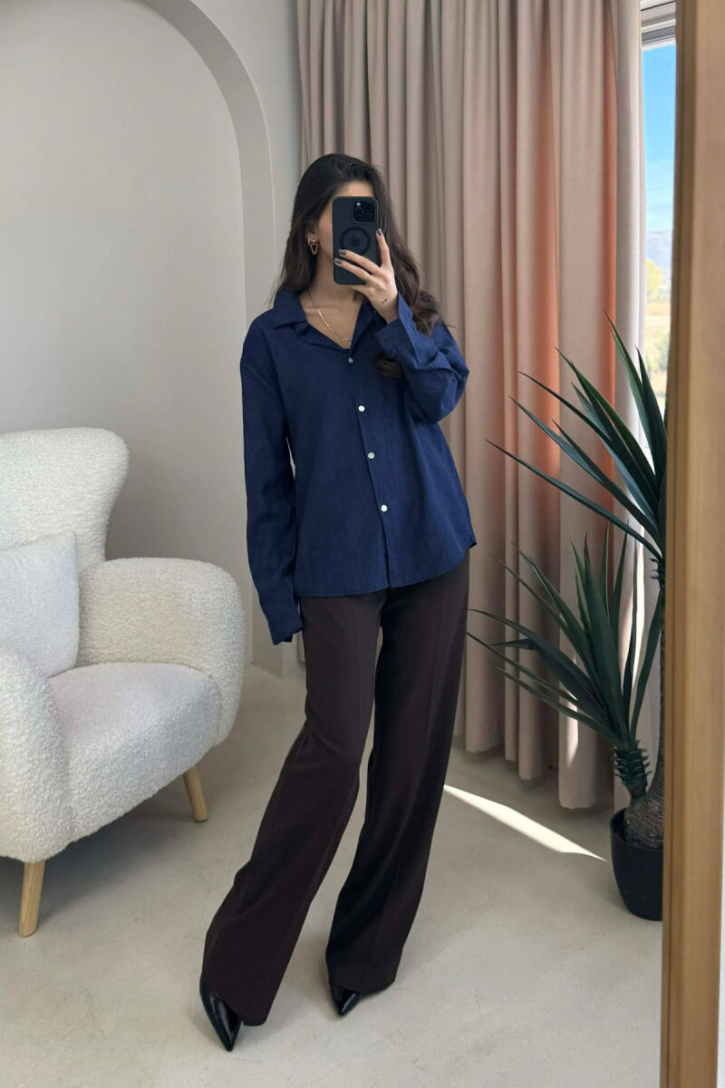 SIMPLE ONE COLOR WOMEN SHIRT DARK BLUE/BEE - 2