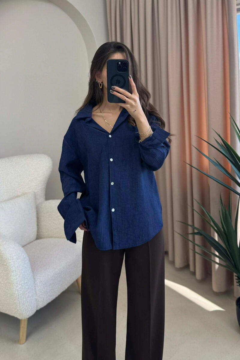 SIMPLE ONE COLOR WOMEN SHIRT DARK BLUE/BEE - 3