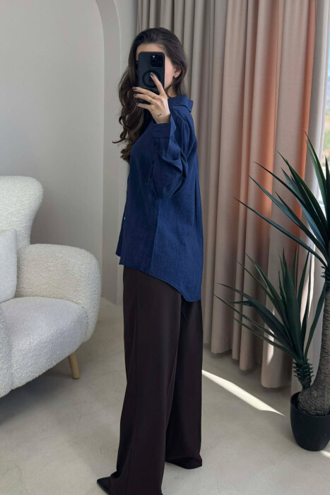 SIMPLE ONE COLOR WOMEN SHIRT DARK BLUE/BEE - 4