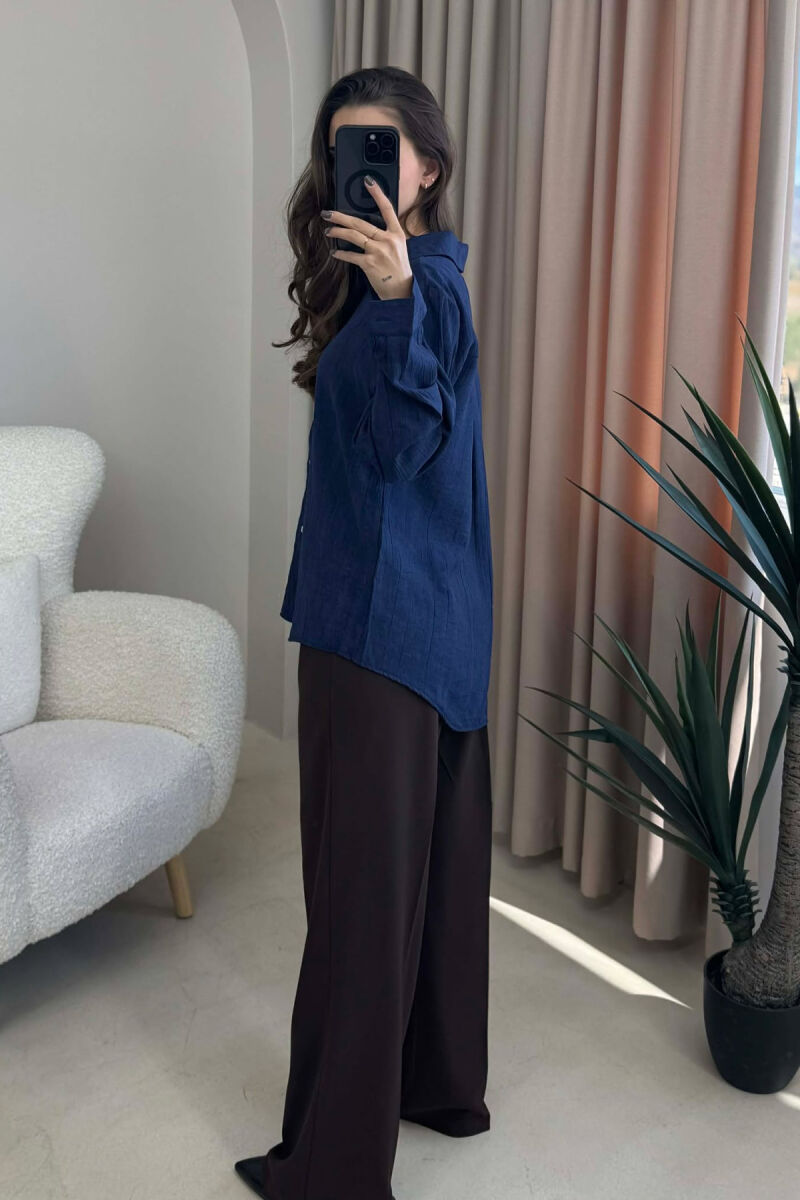 SIMPLE ONE COLOR WOMEN SHIRT DARK BLUE/BEE - 4